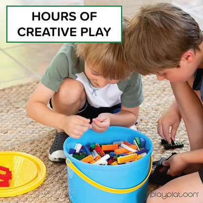 Play Platoon 1100 Pieces Building Bricks Set - 10 Classic Color Blocks - Bulk Building Blocks Compatible with Major Brands 14 Different Shape Bricks - Includes Wheels Tires Axles Windows &amp Doo