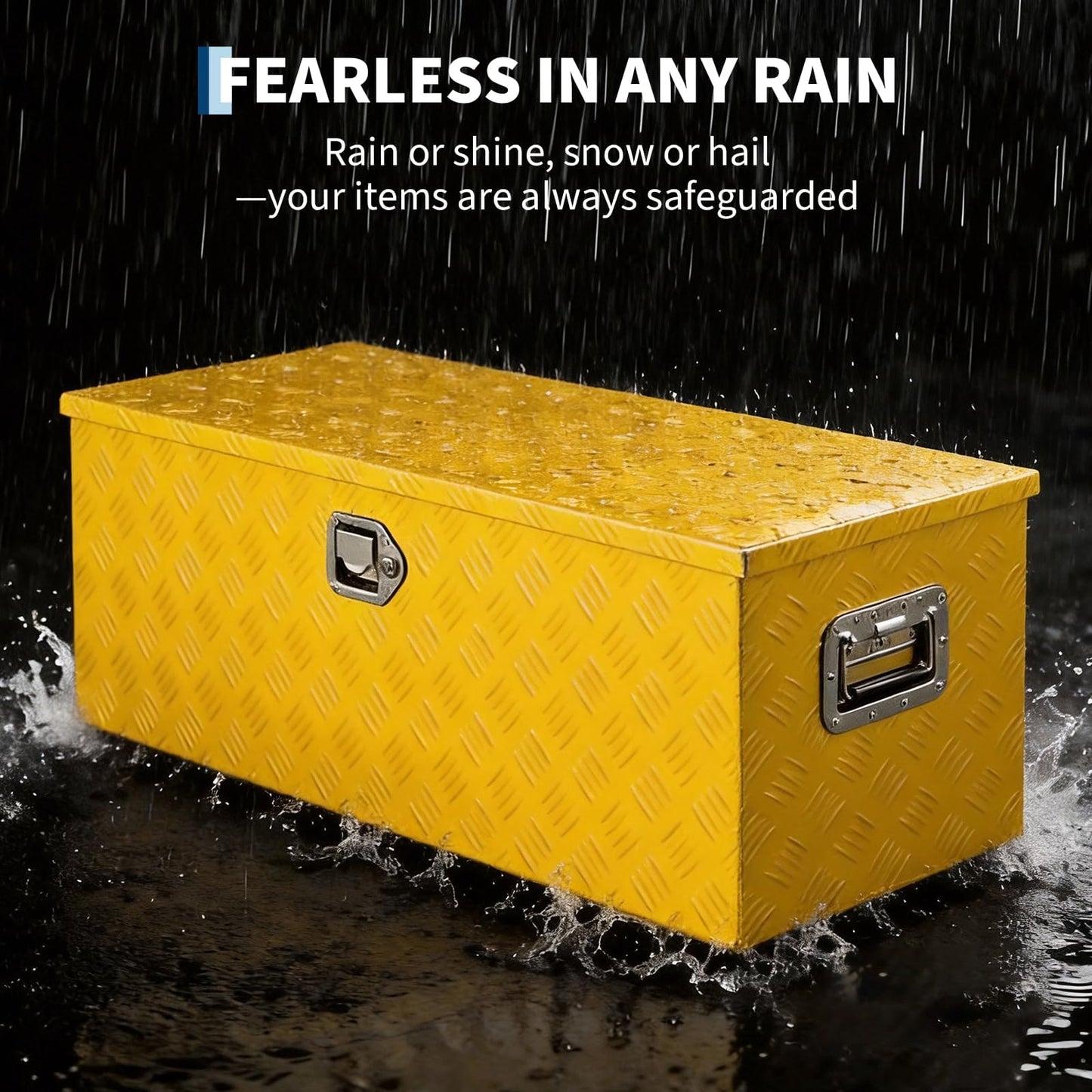 GarveeHome Heavy Duty Aluminum Truck Tool Box, Weatherproof Diamond Plate Storage Chest, Lockable Large Capacity Organizer with Gas Struts for Pickup, Trailer, SUV, and RV
