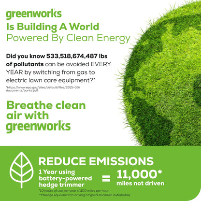 Greenworks 60V 26" Brushless Cordless Battery-Powered Hedge Trimmer, 2.0Ah Battery and Charger Included