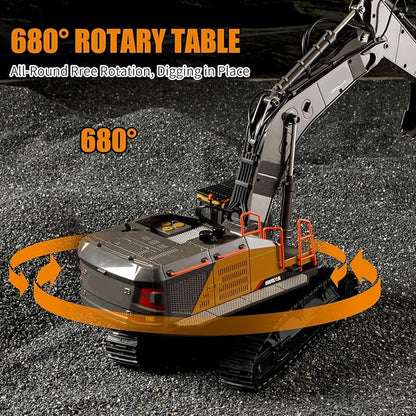 20.4 Inch 22 Channels Remote Control Excavator Truck 1/14 Scale Metal Shovel Independent Arms RC Digging Machine Metal Alloy Construction Vehicles Toy for 14y+ Beginners