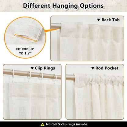 MYSKY HOME Linen Curtains for Sliding Glass Door, Back Tab Semi Sheer Curtain Panels Extra Long Floor Length Drapes Linen Texture Soft Touch Country Curtains, 50x102 Inch, Linen, Set of 2