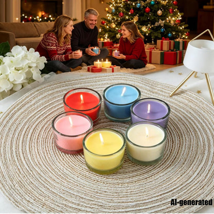 7–8 Hour Long-Burning Scented Tea Lights (6-Pack) — Assorted Scented Candles in Glass Cups | Smokeless & Aromatic — Ideal for Home, Weddings, Parties, and Gifting (Purple)