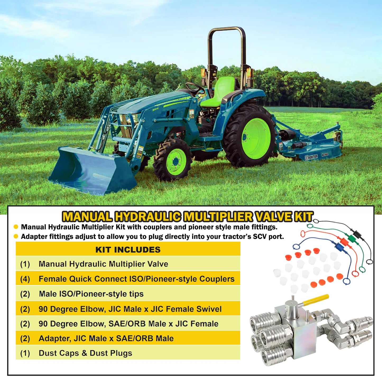 Manual Hydraulic Multiplier, SCV Splitter/Diverter Valve with Couplers and Ag Fittings - 20 GPM Flow, 3000 PSI Max Pressure，Expand Your Hydraulic Control with Ease