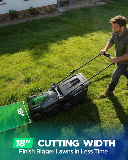18" Electric Lawn Mower, 40V Cordless Lawn Mower with 2x8.0Ah Batteries & Charger, Brushless Motor, 2-in-1 Mulching & Bagging, 6-Position Height Adjustment, for Medium Yards