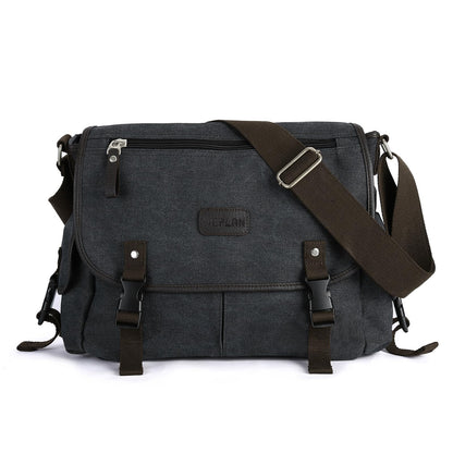 Messenger Bag for Men,Unisex Canvas Shoulder Bag,Classic Vintage Military Messenger Bags for women, satchel Bag,Crossbody Bookbag,Black