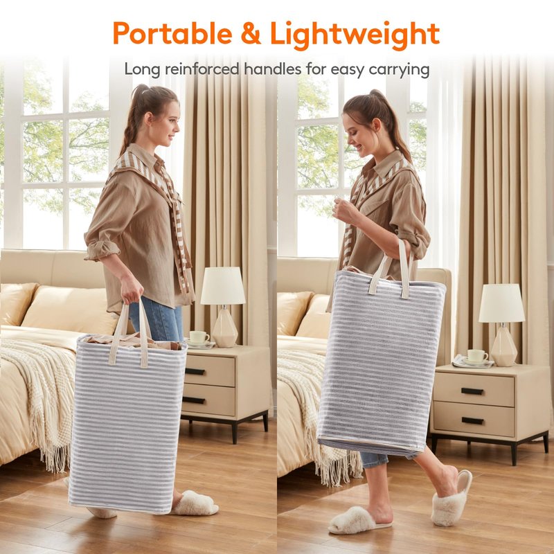 Lifewit 2 Pack Laundry Basket 65L Each, Collapsible Clothes Hamper with Reinforced Handles, Freestanding Waterproof Design for Bedroom and Laundry Room, Grey 130L Total