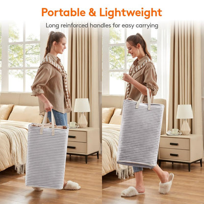 Lifewit 2 Pack Laundry Basket 65L Each, Collapsible Clothes Hamper with Reinforced Handles, Freestanding Waterproof Design for Bedroom and Laundry Room, Grey 130L Total