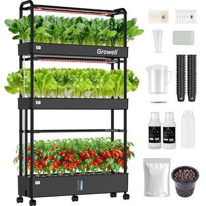 Growell Large Basket Hydroponics Growing System Kit, 48 Pods Vertical Hydroponic Garden with 2 Grow Light Modes, Auto Circulating Water System, 40L Indoor Gardening System for Herb Vegetable Fruit