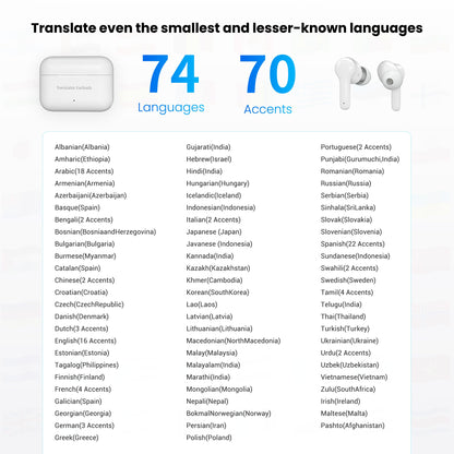 ANFIER M6 AI Offline Translation Earbuds Real Time 144 Languages Two-Way Translator Audifonos Traductores Inglés Español 3-in-1 Translate Headphones for Business Travel, No Subscription Needed (White)