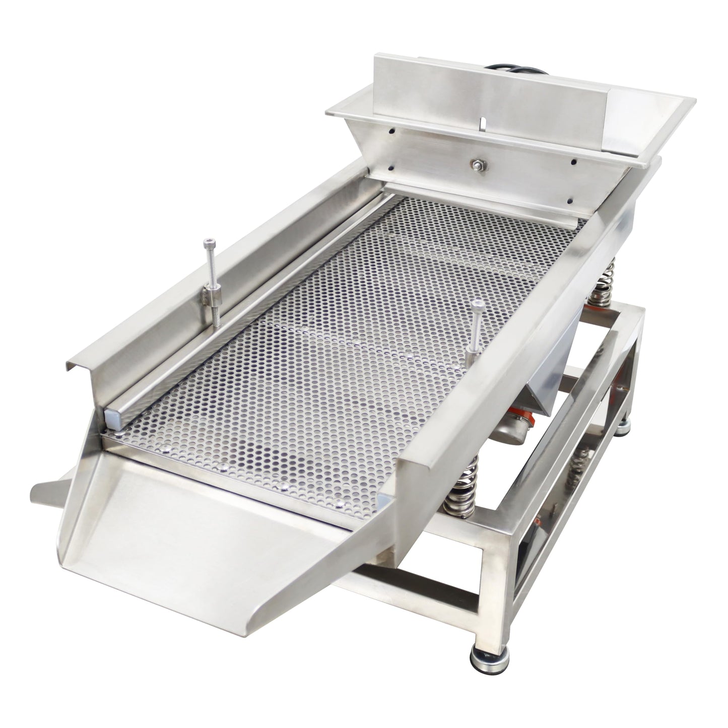 TECHTONGDA Straight Vibrating Sieve Screen Shaker Electric Linear Sifter Machine Stainless Steel One Layer Two Motors 7mm Round Hole Screen Size 11.8×31.5inch 110V