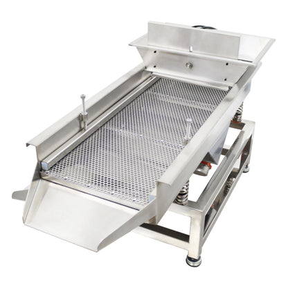 TECHTONGDA Straight Vibrating Sieve Screen Shaker Electric Linear Sifter Machine Stainless Steel One Layer Two Motors 7mm Round Hole Screen Size 11.8×31.5inch 110V