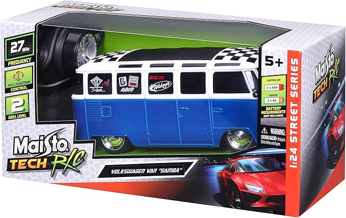 Maisto 1:24 RC VW Van Samba 2.4GHZ Remote Control Vehicle White/Blue (81529-00000009)