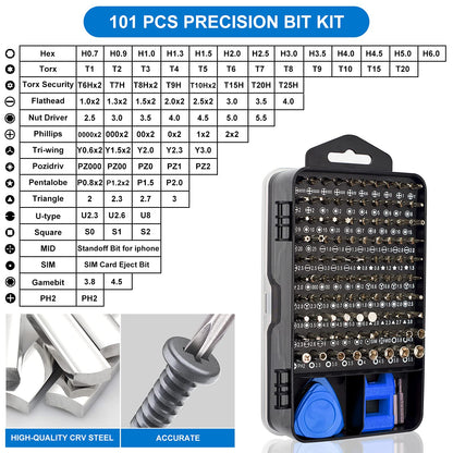 STREBITO Precision Magnetic Screwdriver Set 124-Piece Electronics Tool Kit with 101 Bits, for Computer, Laptop, Cell Phone, PC, MacBook, iPhone, PS4, PS5, Xbox Repair