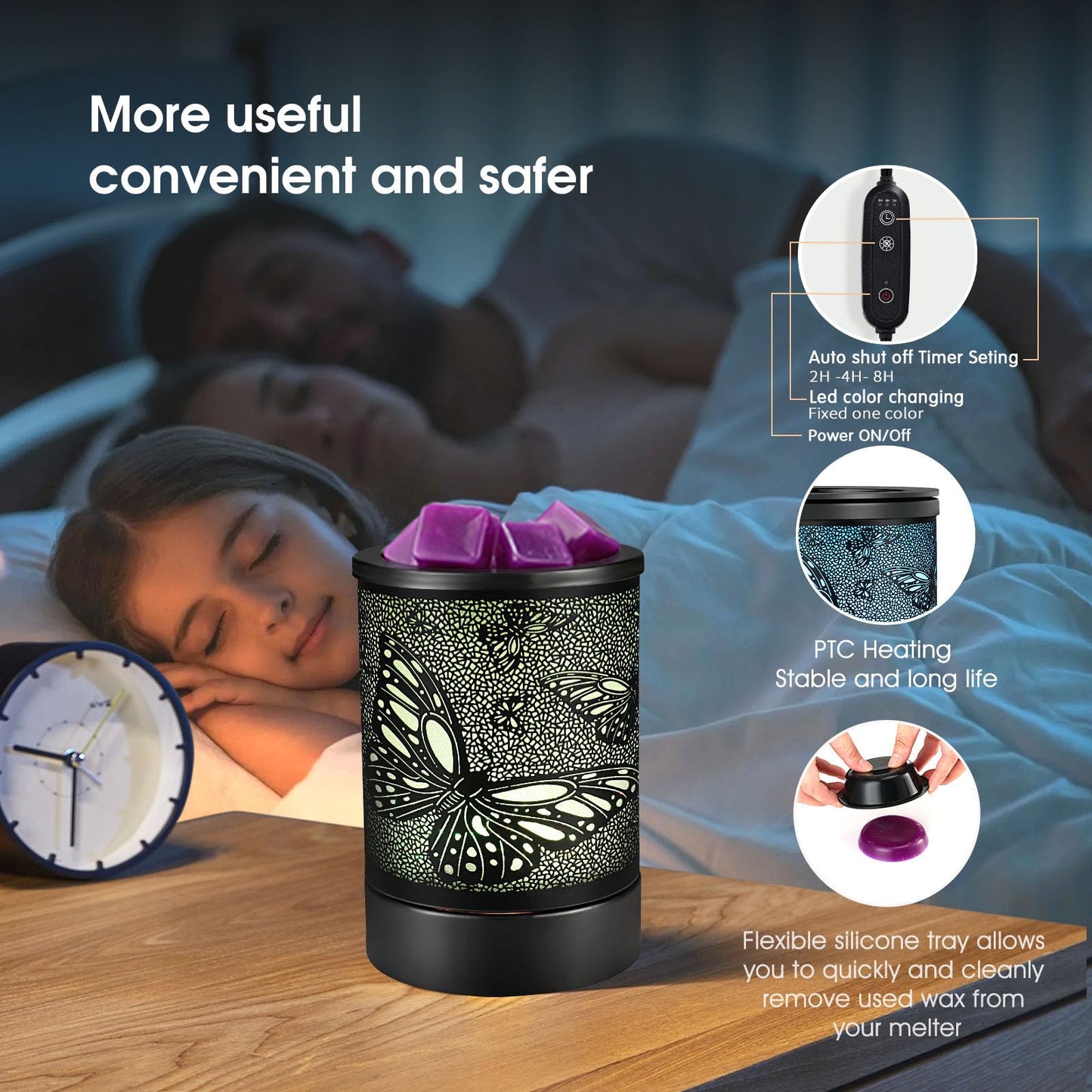 Enaroma Fragrance Wax Melts Warmer with 7 Colors LED Changing Light Scent Oil Candle Warmer for Home Office-ButterflyTimer