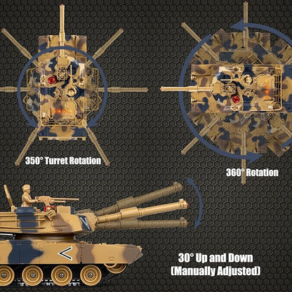 1/24 RC Tank Remote Control US M1A2 Abrams Army Model Tank with Sound Effects Lights and Smoke 2.4G Military Model Toy for Kids Perfect Birthday for Boys 6+ Years Old
