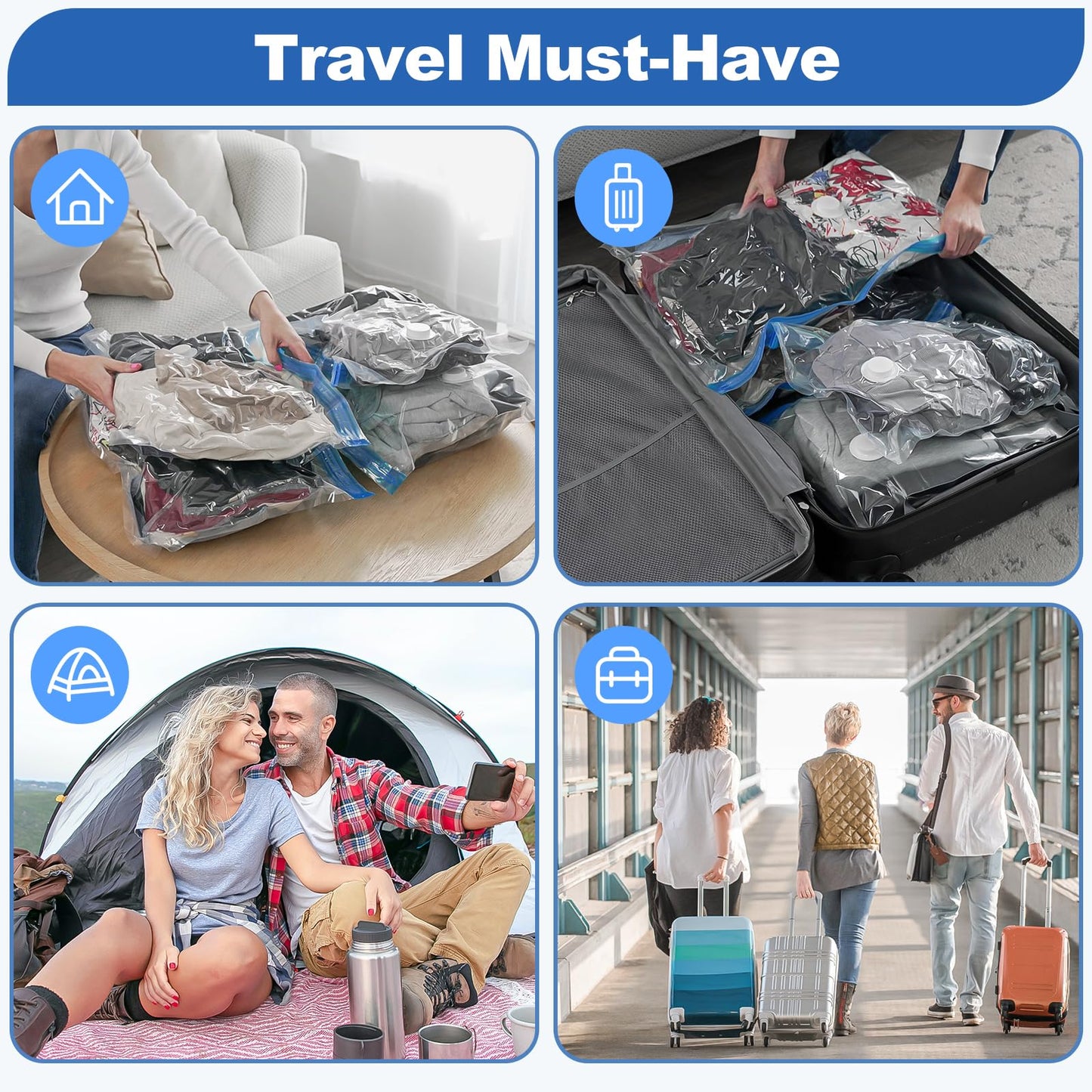 VMstr Travel Vacuum Storage Bags with Electric Pump (USB Pump + 8 Combo Bags)