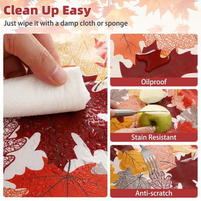 NESAYVER Fall Vinyl Tablecloth with Flannel Backing for Rectangle Tables 52x70 Inches,Waterproof Wrinkle & Stain Resistant Thanksgiving Decorations Fit for Dining Parties Buffets Weddings,Maple Leaves