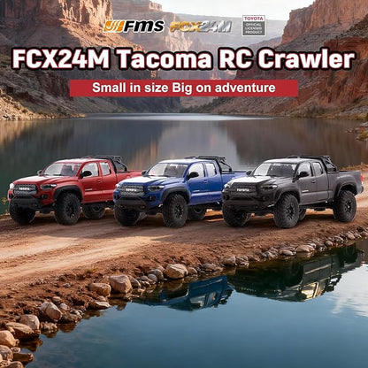 BEEZRC FMS 1/24 RC Crawler FCX24M Tacoma Toyota Official Licensed ABS Hard Body 4WD Off-Road RC Rock Truck2-Speed Transmission Hobby Grade Remote Control Car for Adults RTR Grey