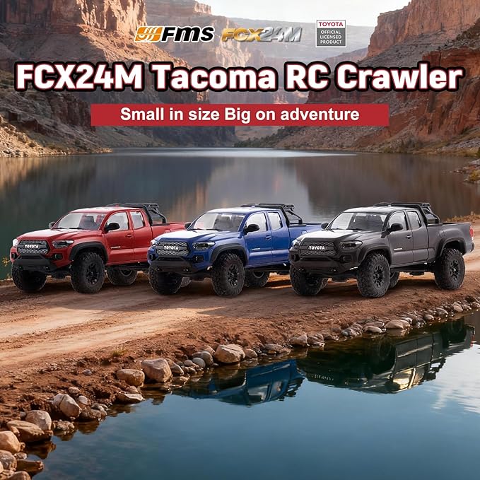 BEEZRC FMS 1/24 RC Crawler FCX24M Tacoma Toyota Official Licensed ABS Hard Body 4WD Off-Road RC Rock Truck2-Speed Transmission Hobby Grade Remote Control Car for Adults RTR red