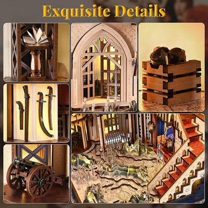 Book Nook Kit with LED Light Miniature House Kit for Birthday 3D Wooden Bookends Puzzle Bookshelf Decor for Adults Teens Beginners (Napoléon)