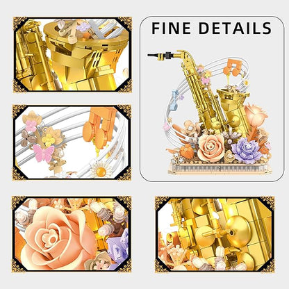 Mini Building Blocks Sets Flower Saxophone - 1000+PCS Musical Instrument Micro Building Bricks Kit Toy - Creative Ideals Collectible Architecture Decoration Gift for Adults(Saxophone Flower)