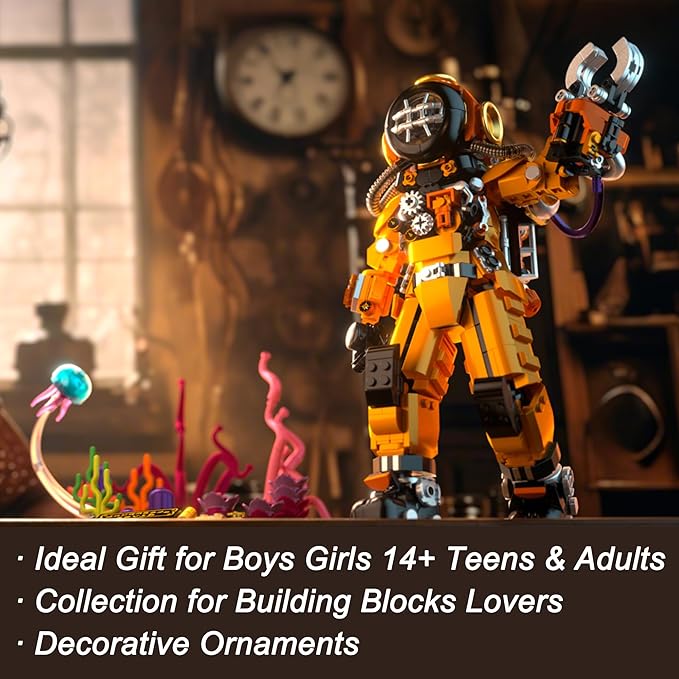 Building Toys Set Steampunk Diver Buildings Blocks for Adults Teens 14+ Creative Model Building Kits Birthday Home Office Decoration 1287PCS