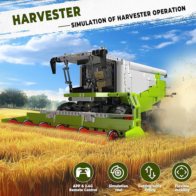 Mould King 17014 Wheat Harvester Building Blocks Set Tractor Truck Building Kit with Motor Farm Truck Construction Vehicles Toys DIY Assembly STEM Car Model for Adults (1265 PCS)