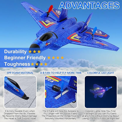 F22 RC Plane 2 Channel 2.4 GHz Remote Control Airplane Large RC Fighter Jet Toy with Lights Easy to Fly Gift for Kids Adults &amp Beginners