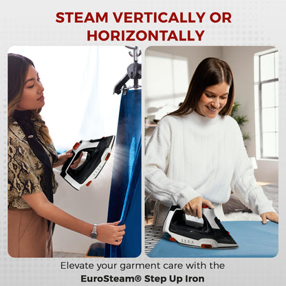 Eurosteam Step Up Iron - Self-Lifting Smart Iron with Ceramic Soleplate - Auto-Lift Safety & Smart Temp Technology for All Fabrics - Ironing Reimagined: Smart, Safe, and Effortlessly Fast