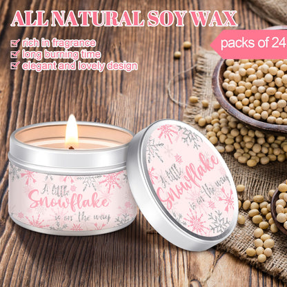 MTLEE 24 Pcs Snowflakes Baby Shower Party Favors Candles Lavender Scented Baby Shower Favors for Guests Rustic Tealights Candles Gender Reveal Return Gifts (1.2 oz, Pink)