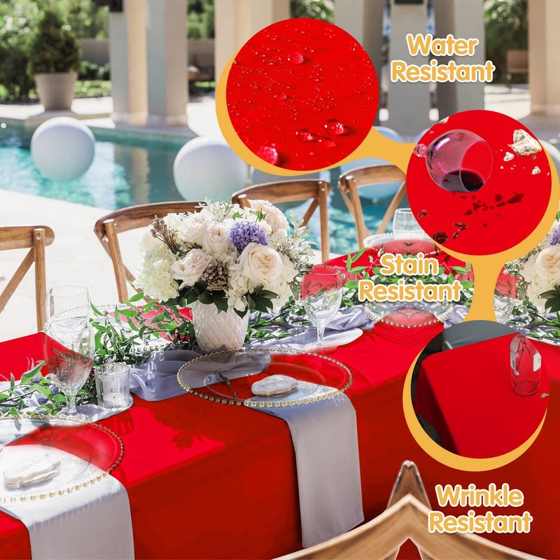 BRILLMAX 6 Pack Red Tablecloths 60 x 102 Inch for 6ft Rectangle Tables - 150 GSM Polyester Fabric, 15" Standard Drop, Water, Stain & Wrinkle Resistant Cloth Cover for Wedding Banquet Dining Buffet