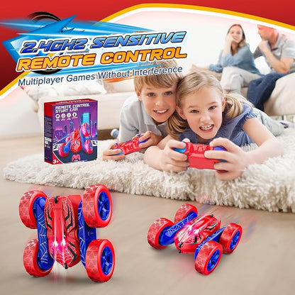 Remote Control CarDouble Sided 360° Rotating 4WD RC Cars Toys for 3-12 Year Old Boys 2.4GHz Electric Rechargeable Race Stunt Birthday Halloween Christmas Easter Toys for Boys 4-6 3-4