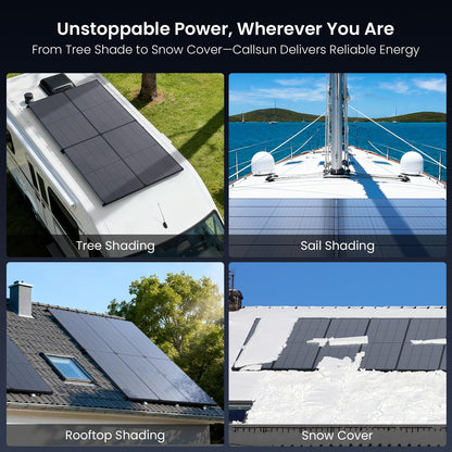 430W Anti-Shading Bifacial Solar Panel,Callsun 2PCS 215 Watt N-Type 16BB Monocrystalline PV Module, Over 25% High Efficiency,Ideal for 12V/24V System,RV,Marine,Portable Power Station,Off-Grid