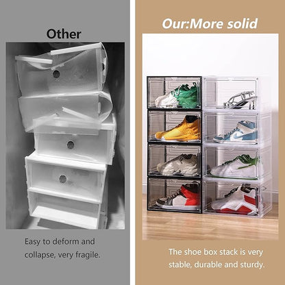 Attelite 8 Pack Shoe Boxes Clear Plastic Stackable Upgrade Large Shoe Storage Organizer Containers with Magnetic Door for Display Sneaker Easy Assembly
