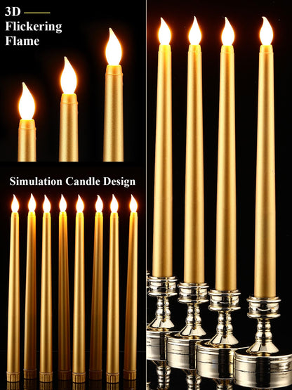 Funtery 48 Pcs Flameless LED Taper Candles Battery Operated Candles Bulk Realistic LED Candlesticks Flickering for Wedding Church Graduation Party Home Decor(Gold,Classic Style)