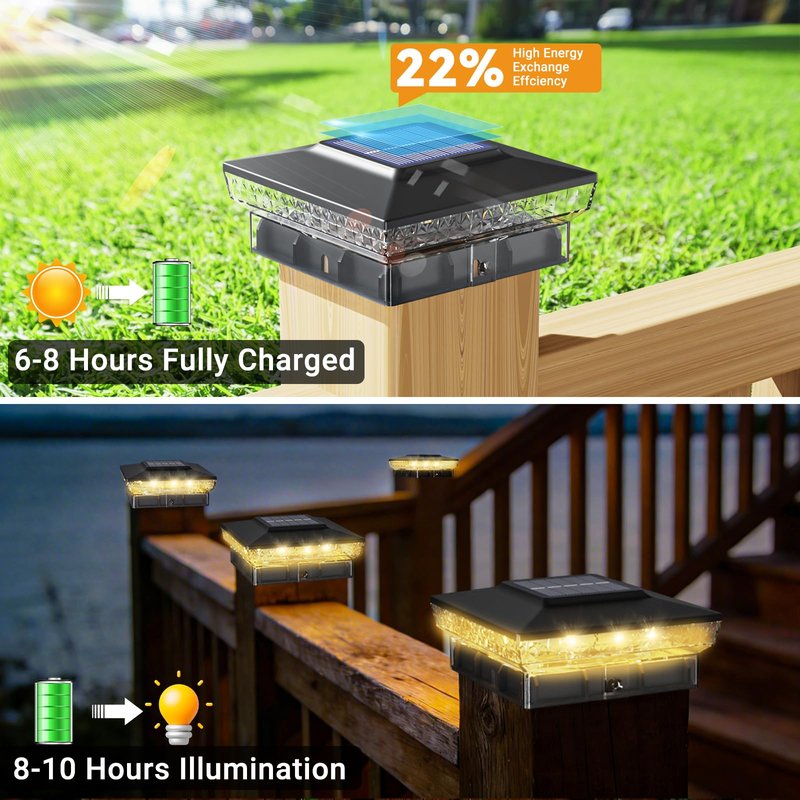 btfarm 4x4 Solar Post Cap Lights Outdoor, 16 Pack Fence Deck Post Lights Solar Powered, 2 Modes 16 LED Waterproof Black Outside Light Fit 3.5x3.5 4 x 4in Wooden/Vinyl Posts for Porch Patio Garden