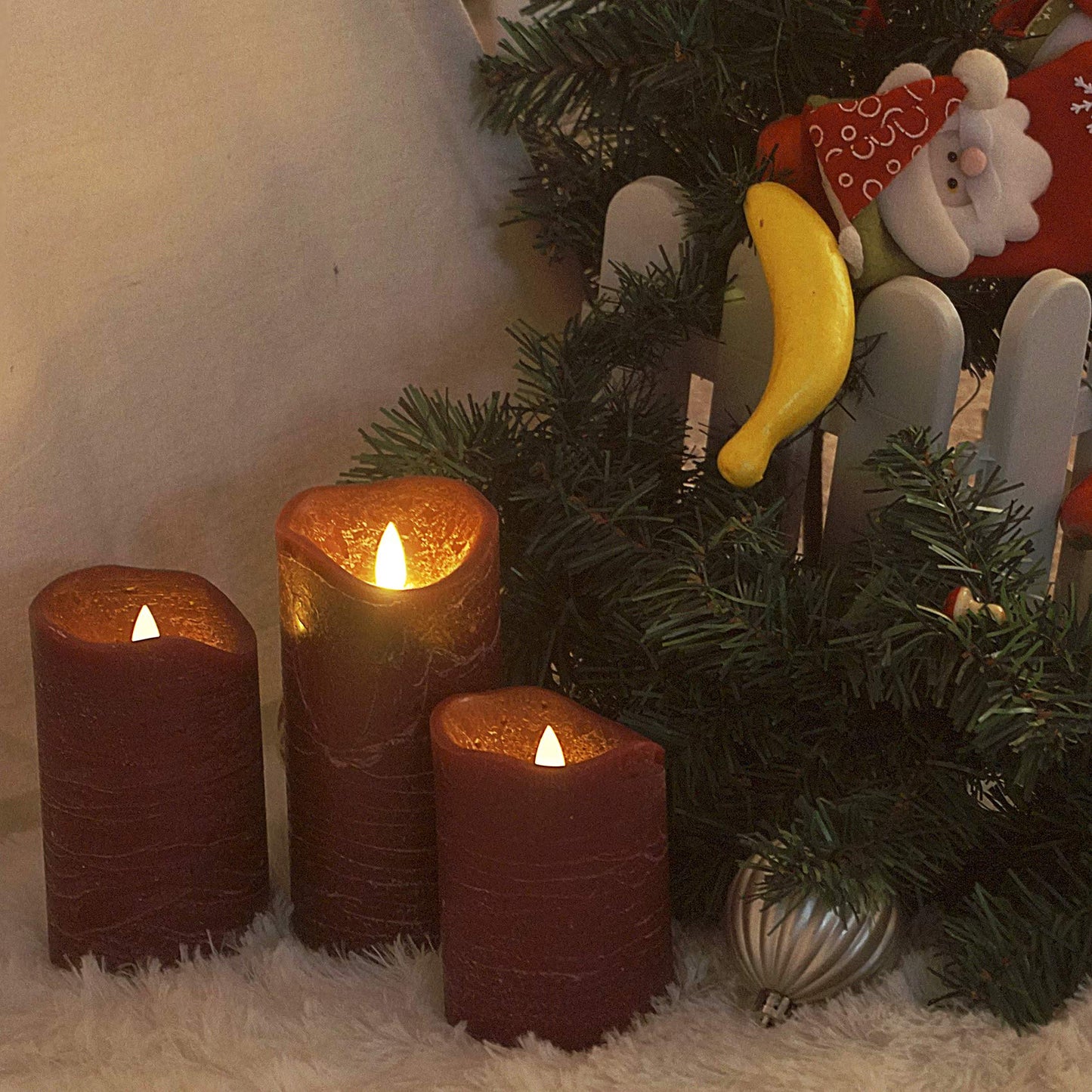iZAN 3 Pack Real Wax Flameless Candles Battery Operated LED Pillar Flickering Realistic Electric Candle Gift Sets with Remote Control and Cycling 24 Hours Timer 3”D X 4" 5" 6" H (Burgundy)