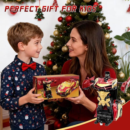 Iron Man Remote Control Car Toy for Boys 2.4Ghz RC Transform Robot Toy 1:18 Scale One-Button Deformation 360°Rotation Car with Underbody Lights Gifts for Boys Age 3 4 5 6 7 8 9 10 11 12