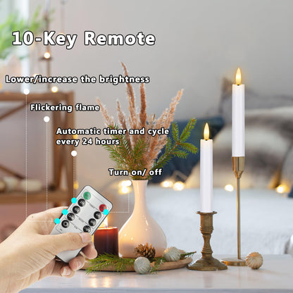 AFINETH Battery Operated Flameless Taper Candles with Remote, 6.4 Inch White LED Candlesticks Flickering, Short Flameless Candles Decorative for Weeding Home Party Festival, 8 Pack