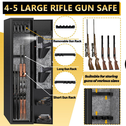 Kaer Gun Safe,Rifle Safe,4-5 Biometric Long Gun Safes for Rifles and Pistols,Gun Cabinet for Rifles and Shotguns with Fingerprint/Digital Keypad/Removable Shelf for Home,Garage,Office