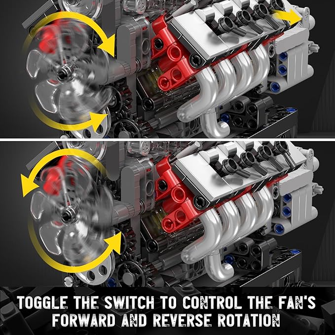 Mould King 10225 V8 Engine Model Kit that Works - Car Engine Building Blocks Kit with Battery STEM Mechanic Engineering Construction Set Collection Model Gift for Adults(855 PCS)