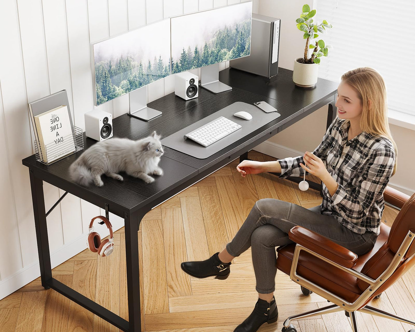 Coleshome 55 Inch Computer Desk, Modern Simple Style Desk for Home Office, Study Student Writing Desk, Black