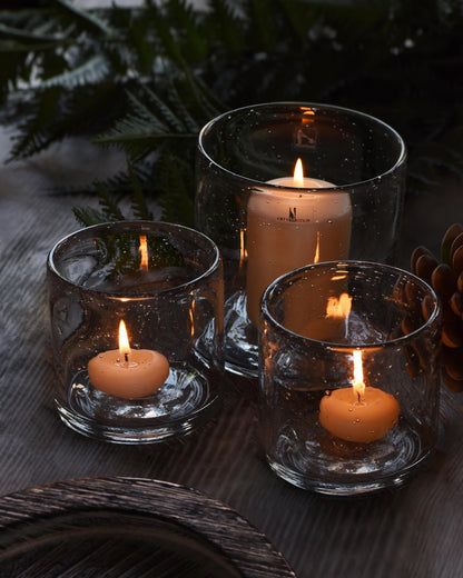 ARIAMOTION Glass Candle Holder Set 3 Clear Seeded Bubbles Modern Farmhouse Centerpieces Coffee Table Rustic Hurricane Cylinders Pillar Votive Tealight