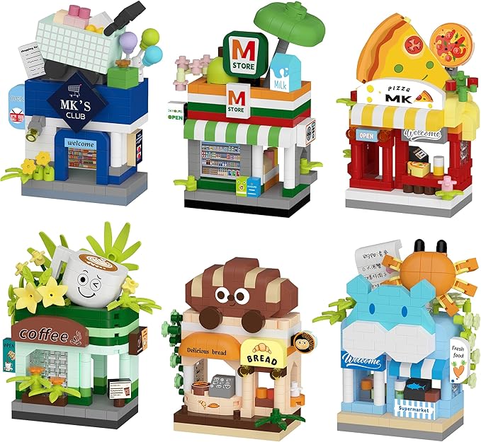 6 Set Street City View Mini House Festival Micro Building Toy Blocks Set for Home Decor Toys Gifts