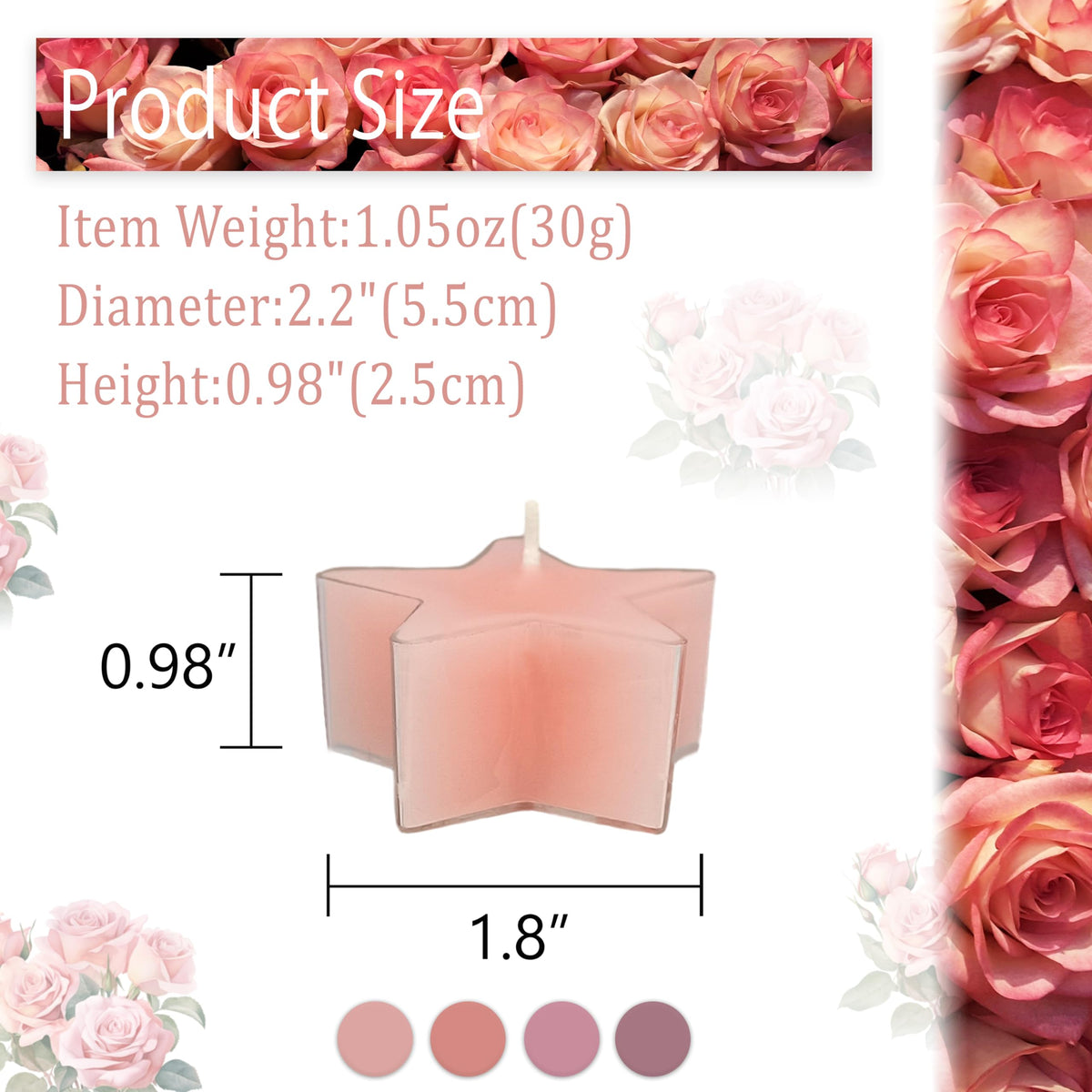 Tea Lights Gradation Pink Star Tea Candles Set of 12 – Tealight Candles with Rose Scent, Long Burning Handmade Tealights for Wedding Meditation Home Decor Gift