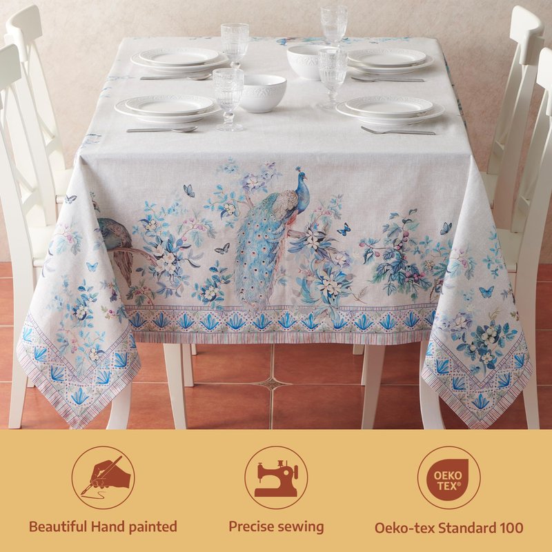 Maison d' Hermine Premium Table Cloth Square Table 100% Combed Cotton 70 x 70 Inches Tablecloth Reusable Decorative for Dining Room, Farmhouse, Party, Festive & Wedding - Peacock Utopia - Orginal