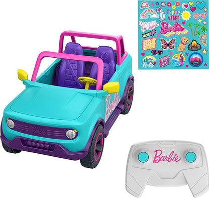 Hot Wheels Barbie RC SUV &amp Stickers Can Hold &amp Store 2 Barbie Dolls &amp Accessories Kid-Applied Stickers for Customization