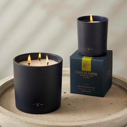 Charles Farris Luxury Scented Candle – 1 Wick, Hand-Poured, Long Lasting, Clean Burning, 210g / 7.5oz, Burns for up to 50 Hours, Made in England – Cloves, Tobacco & Mint Tea – British Expedition