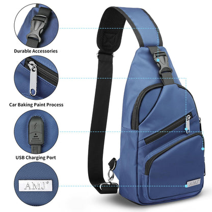 AMJ Crossbody Sling Bag Men Women, Casual Shoulder Backpack, Chest Daypack Satchel for Hiking Travel