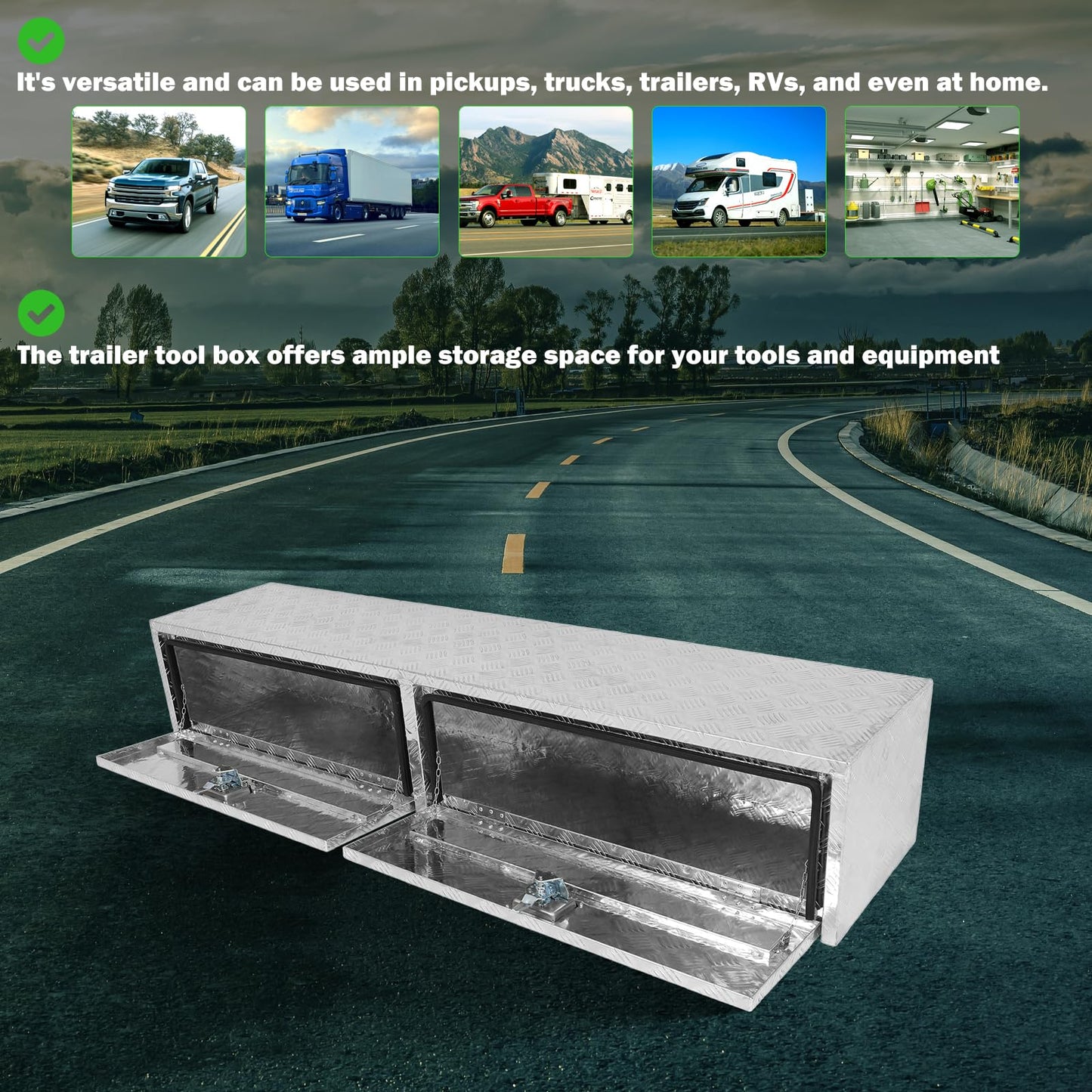 SCITOO 72" Aluminum Diamond Plate Truck Bed Tool Box,Heavy Duty Crossover Storage for Most Full Size Pickups,Lockable Weatherproof Chest,Fits 72"WX16"DX16"H Truck Beds,Easy Access to Load and Unload